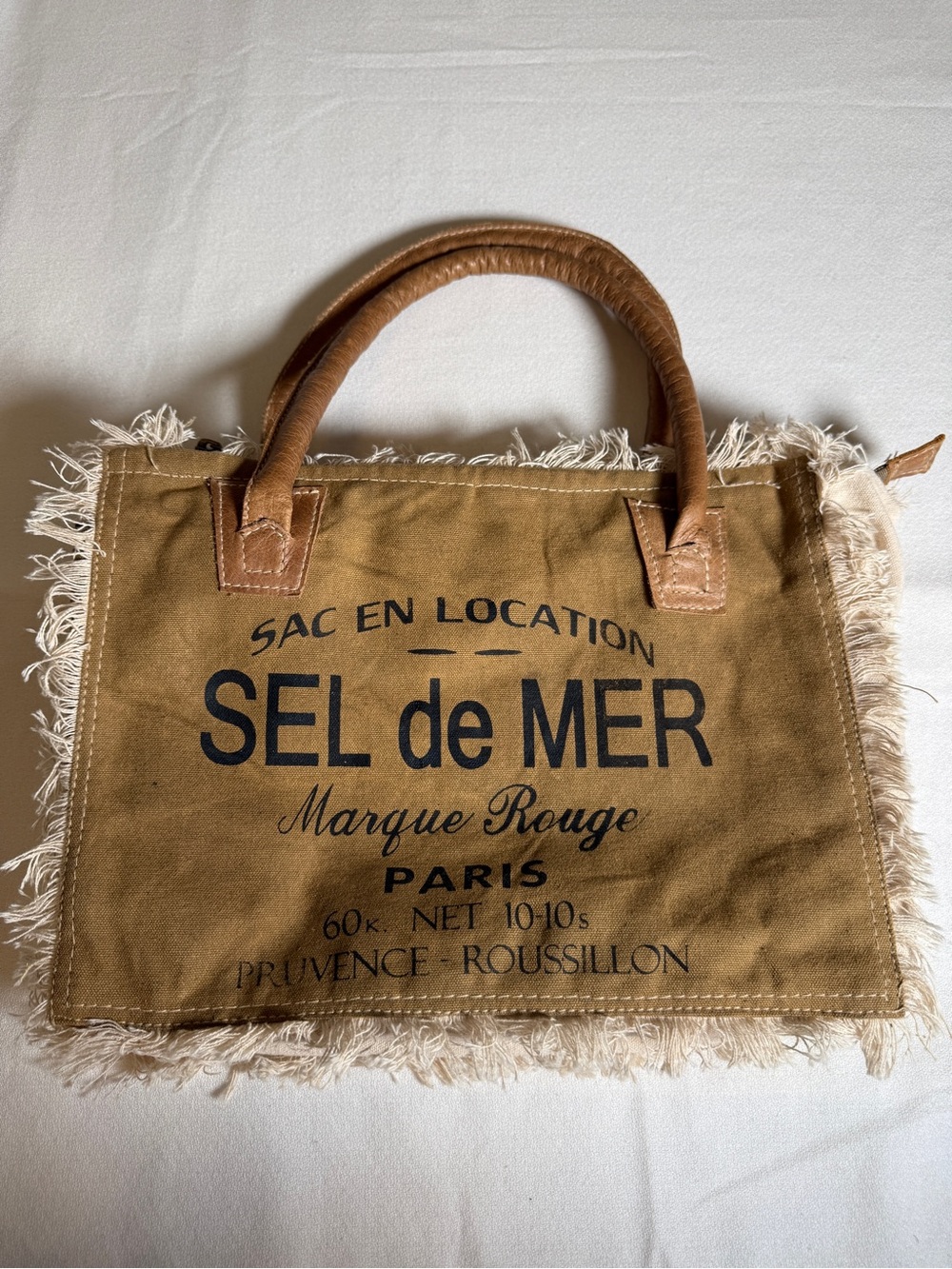 Myra Bag Upcycled Canvas Graphic Tote with Leather Handles and Fringe - Picture 12 of 12